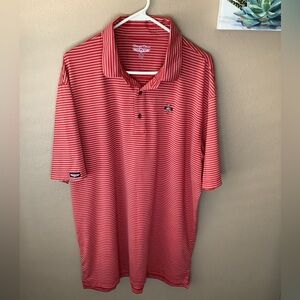 Straight Down Performance Striped Polo Shirt – Size XXL, Red & Tan